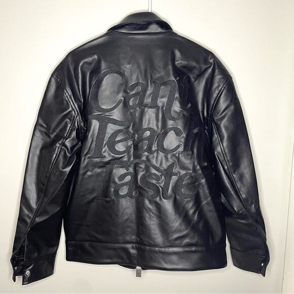NWOT Diet Starts Monday Can’t Teach Taste Faux Leather Trucker Jacket Size L - Picture 11 of 11